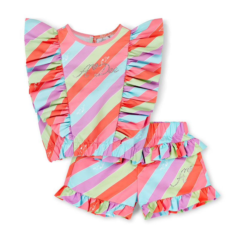 SS25 ADee EFFY Multicoloured Striped Logo Frill Shorts Set