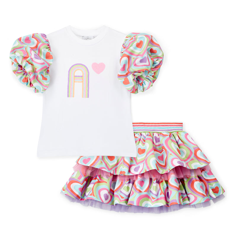 SS25 ADee EVITA Multicoloured Heart Print Frill Skirt Set