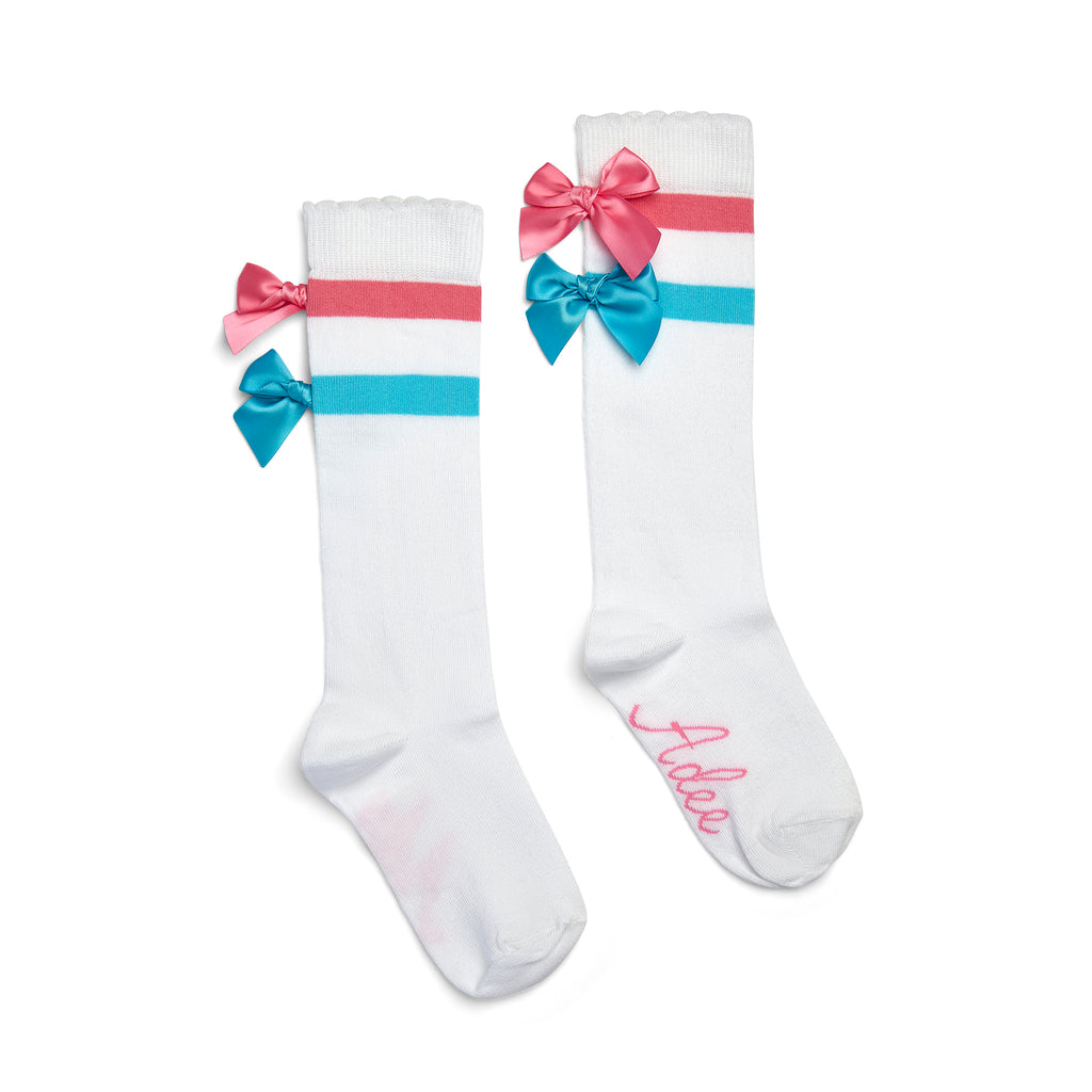 SS25 ADee EDITH White Striped Bow Knee High Socks