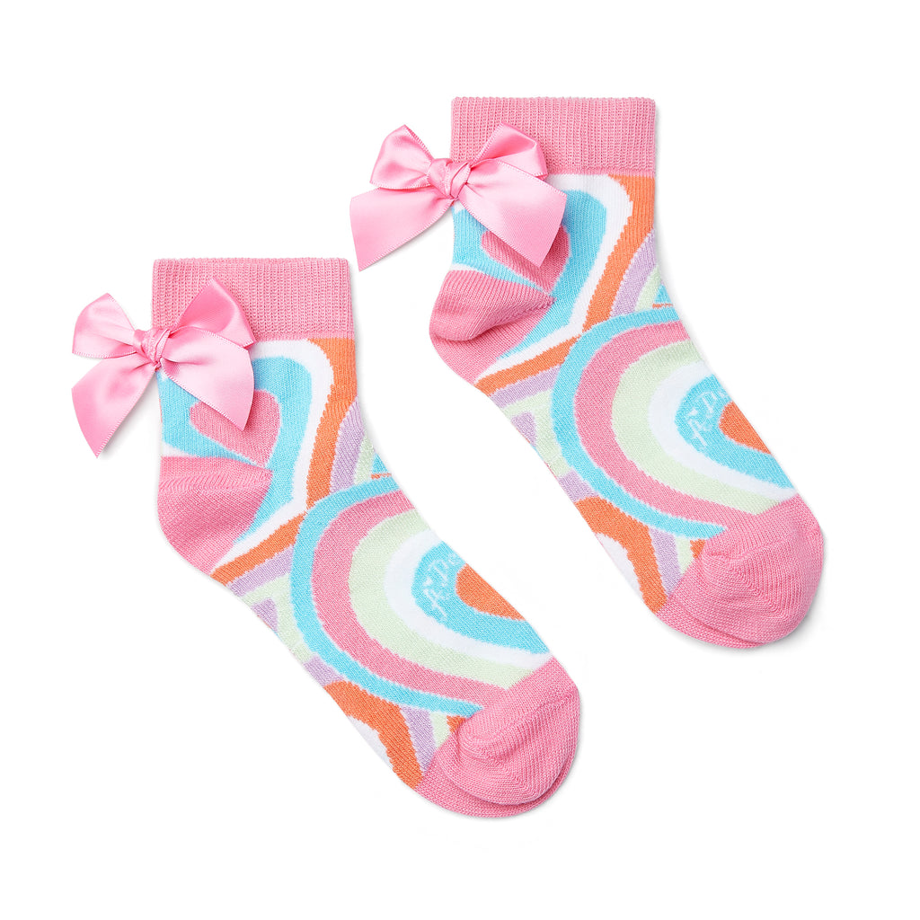 SS25 ADee EVIE Multicoloured Heart Print Bow Ankle Socks