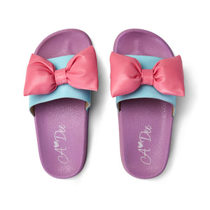 SS25 ADee BOWTY Purple Pink & Blue Bow Sliders