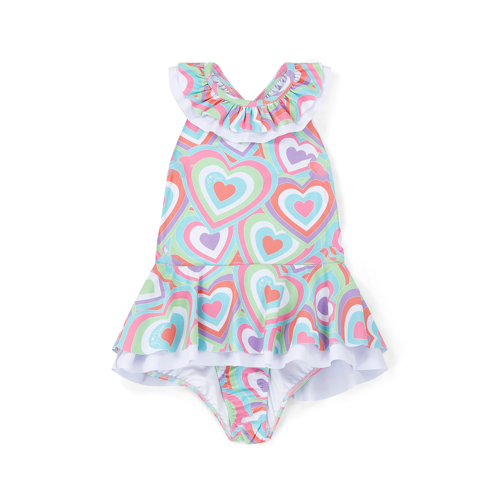 SS25 ADee OCEANA Multicoloured Heart Print Frill Swimsuit