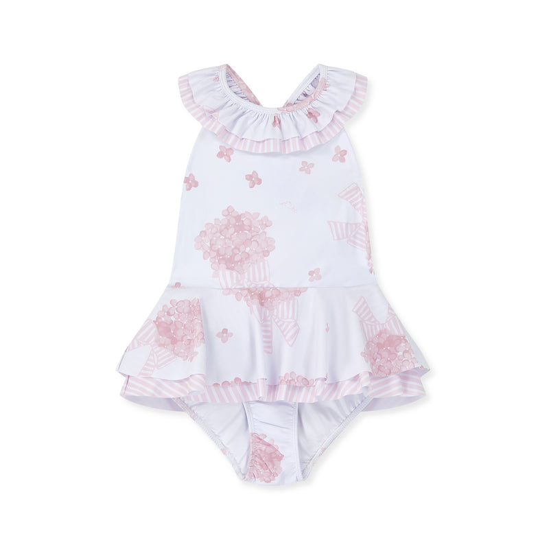 SS25 ADee OCEANA White & Pink Hydrangea Print Frill Swimsuit