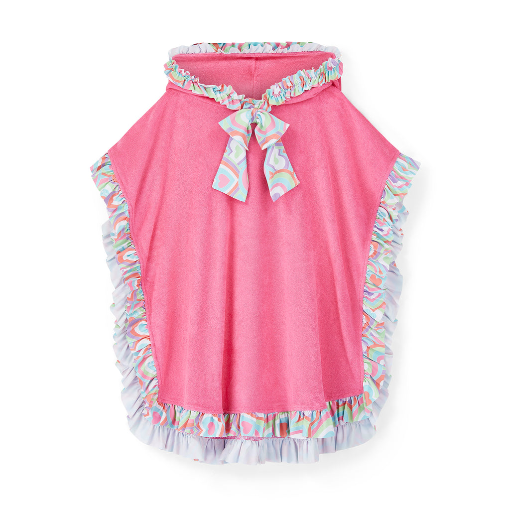 SS25 ADee BUBBLES Multicoloured Heart Print Bow Frill Poncho