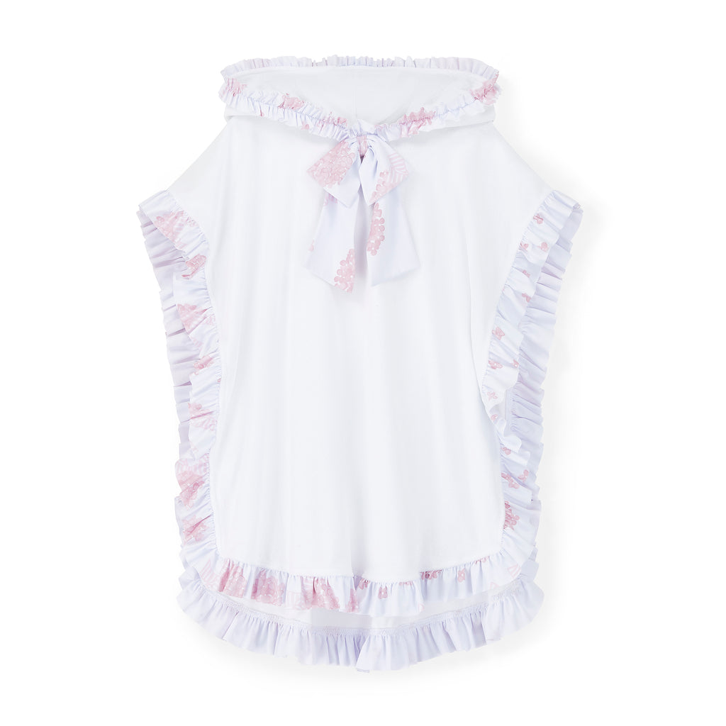 SS25 ADee BUBBLES White & Pink Hydrangea Print Bow Frill Poncho