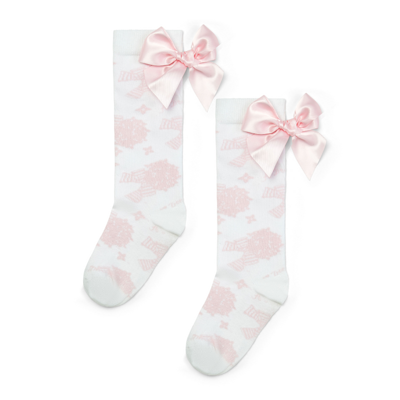 SS25 ADee COURTNEY White & Pink Hydrangea Print Knee High Socks