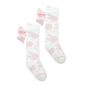 SS25 ADee COURTNEY White & Pink Hydrangea Print Knee High Socks