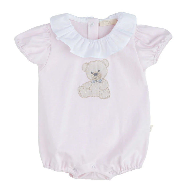 Baby Gi Pale Pink Cotton Sweet Teddy Frilly Collar Romper