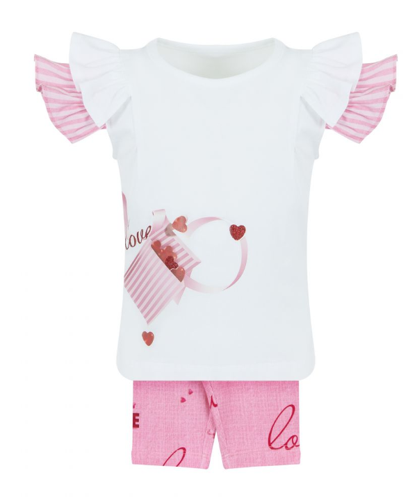 SS24 Lapin House Pink White & Red 'Love' Stripe Cycling Short Set