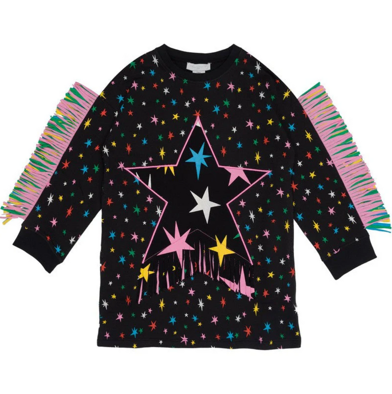 AW24 Stella McCartney Black Multicoloured Stars Fringe Dress