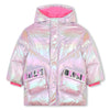 AW24 Billieblush Pink Sequin Logo Metallic Hooded Puffer Jacket