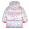 AW24 Billieblush Pink Sequin Logo Metallic Hooded Puffer Jacket