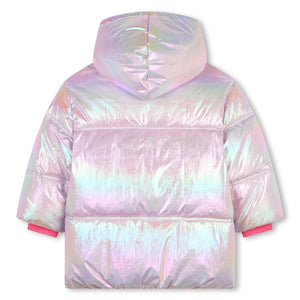 AW24 Billieblush Pink Sequin Logo Metallic Hooded Puffer Jacket