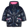 AW24 Billieblush Navy Blue Sequin Logo Hooded Puffer Jacket