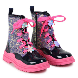 AW24 Billieblush Pink & Purple Logo Floral Glitter Boots