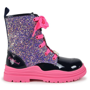 AW24 Billieblush Pink & Purple Logo Floral Glitter Boots