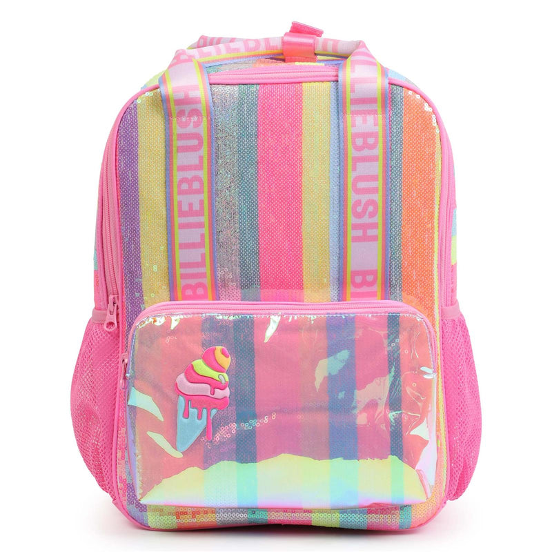 SS25 Billieblush Multicoloured Striped Sequin Logo Backpack