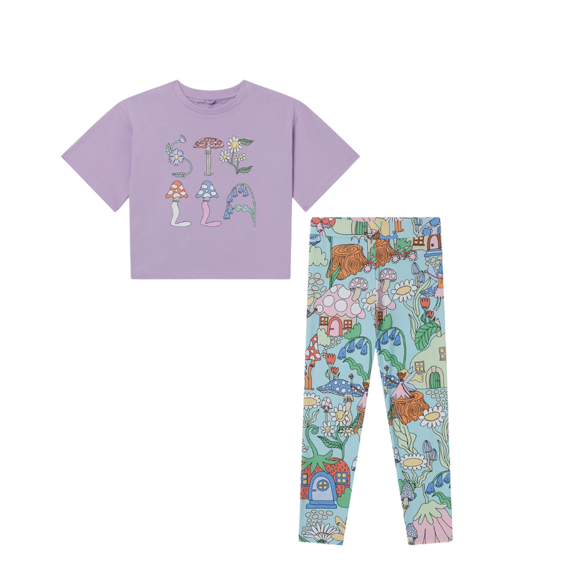 SS25 Stella McCartney Lilac & Blue Fairies Crop T-Shirt & Leggings Set