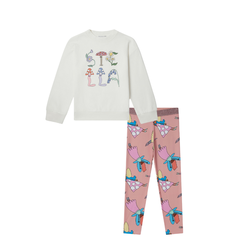 SS25 Stella McCartney Pink & Ivory Mushroom Leggings Set