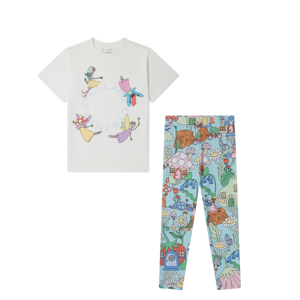 SS25 Stella McCartney Blue & Ivory Fairies Logo Leggings Set