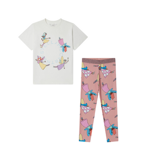 SS25 Stella McCartney Pink & Ivory Fairies Logo Leggings Set