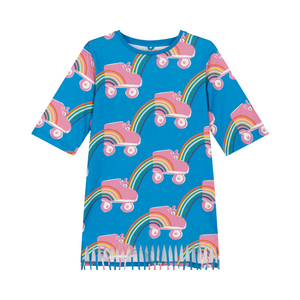 SS25 Stella McCartney Blue & Pink Rainbow Roller Skates Fringe Dress