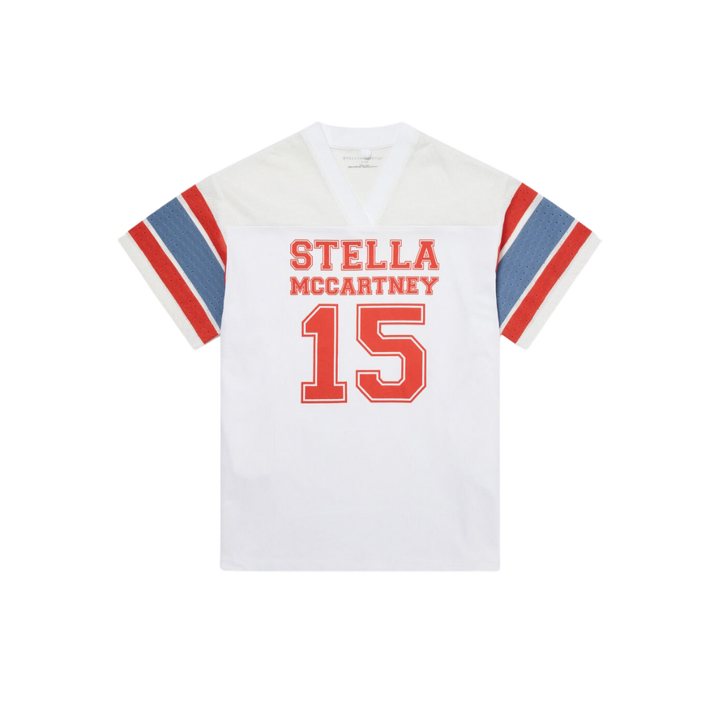 SS25 Stella McCartney White Red & Blue Varsity Logo Dress