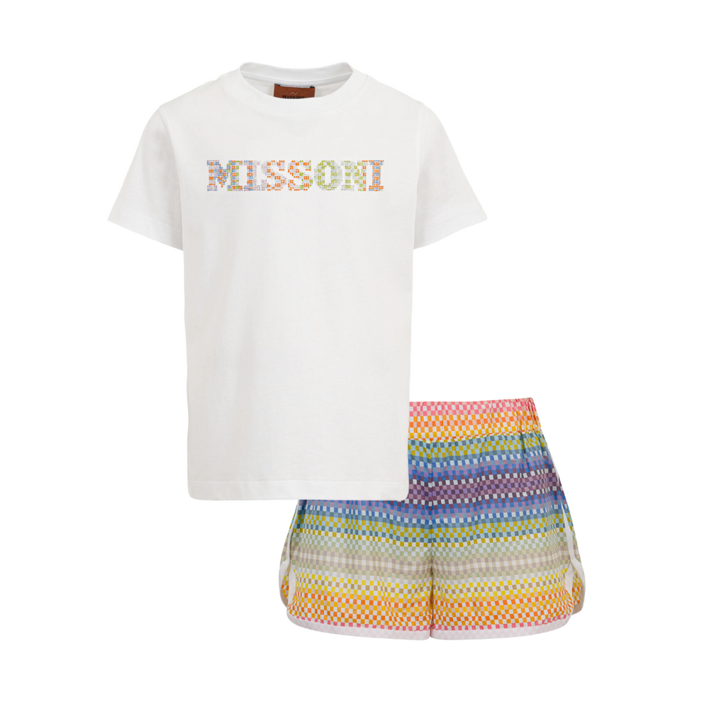 SS25 Missoni White Multicoloured Pixel Logo Shorts Set