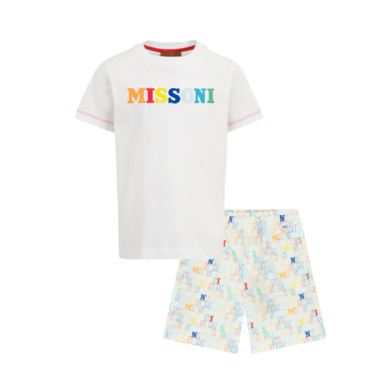 SS25 Missoni White Multicoloured Logo Swim Shorts Set