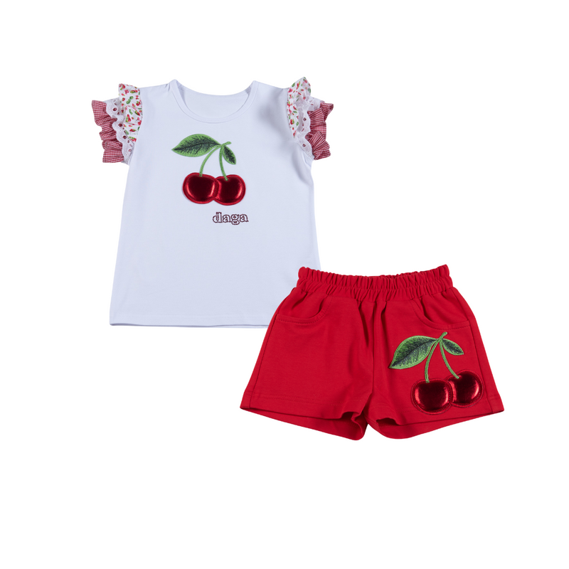 SS25 Daga Red White & Green Cherries Shorts Set