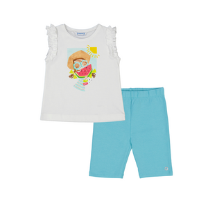 SS25 Mayoral White & Turquoise Watermelon Girl Cycling Shorts Set