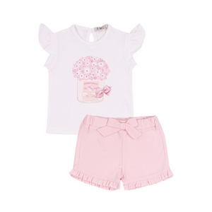 SS25 EMC Pink & White Floral Bow Frill Shorts Set