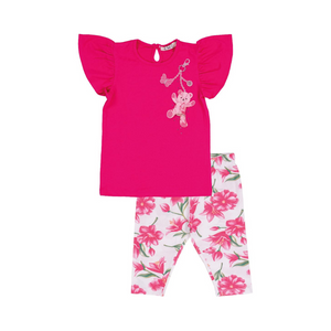 SS25 EMC Fuchsia Pink & White Teddy Bear Floral Frill Leggings Set