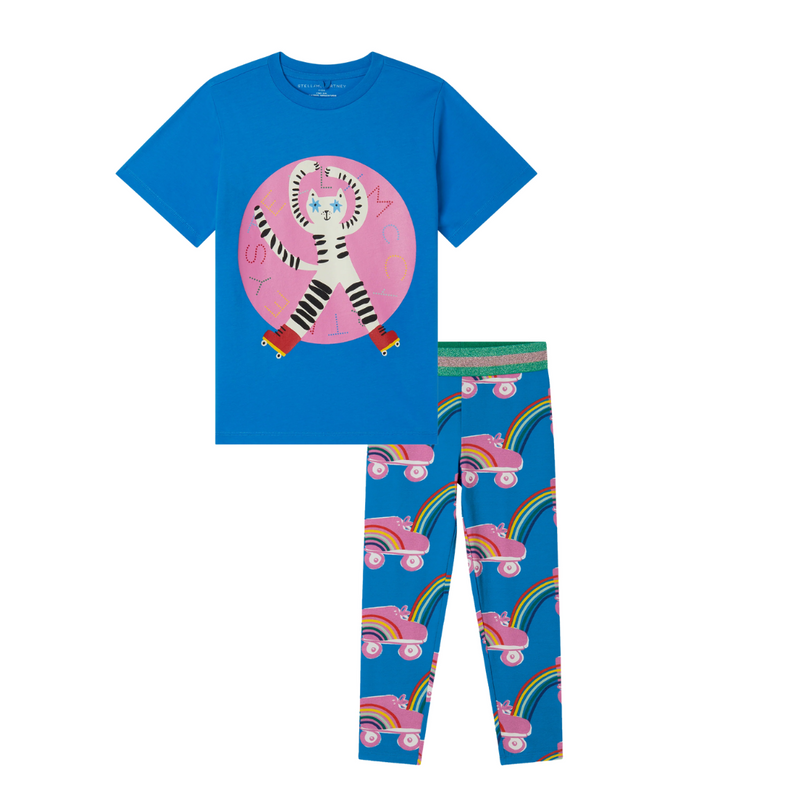 SS25 Stella McCartney Blue & Pink Animal Rainbow Roller Skates Leggings Set