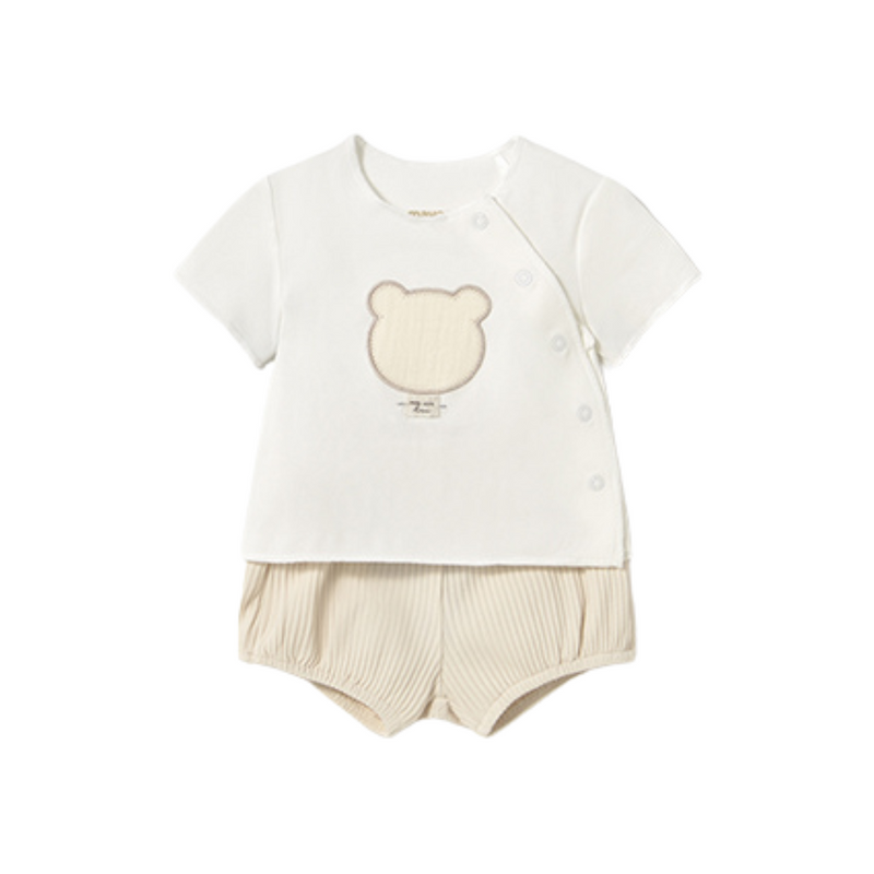 SS25 Mayoral Baby Beige Teddy Bear Shorts Set