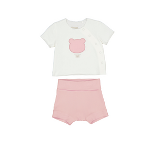 SS25 Mayoral Baby Pink Teddy Bear Shorts Set