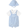 SS25 Mayoral Baby Blue & White Teddy Bear Dungarees With Hat