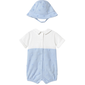 SS25 Mayoral Baby Blue & White Teddy Bear Dungarees With Hat