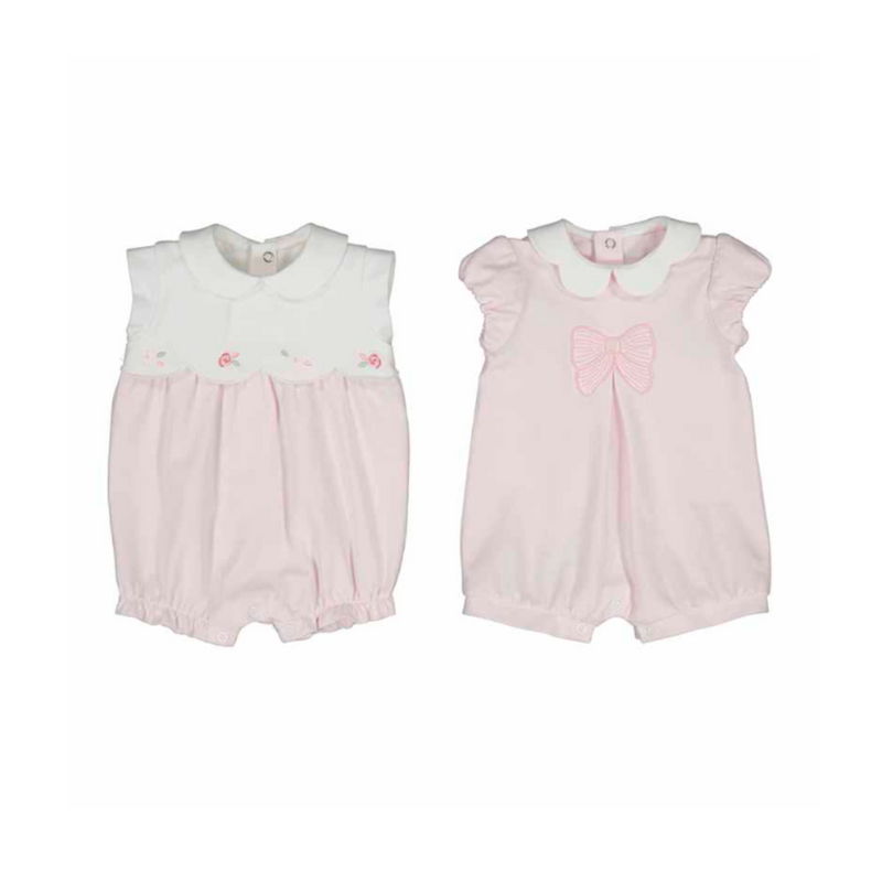 SS25 Mayoral Baby Pink & White Two Pack Of Floral Bow Rompers Set