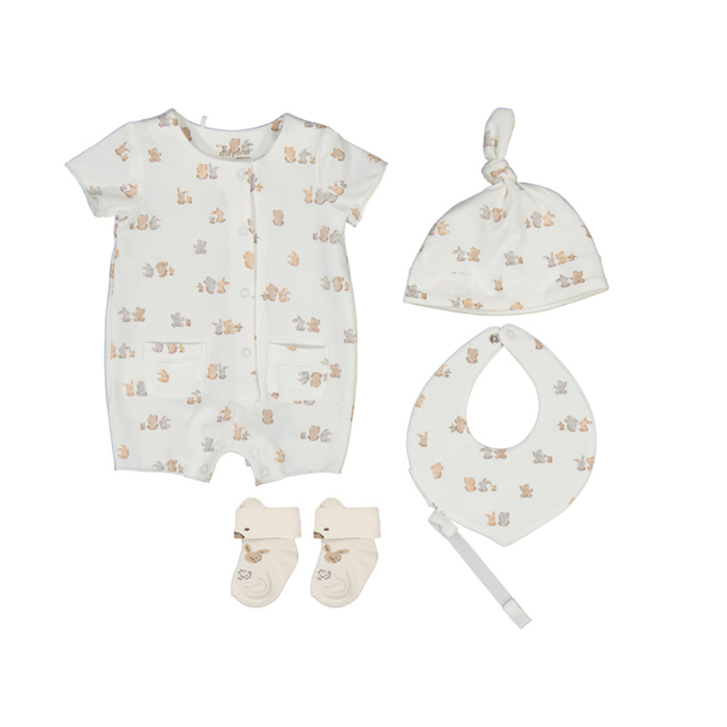 SS25 Mayoral Baby Ivory Animal Romper Gift Set