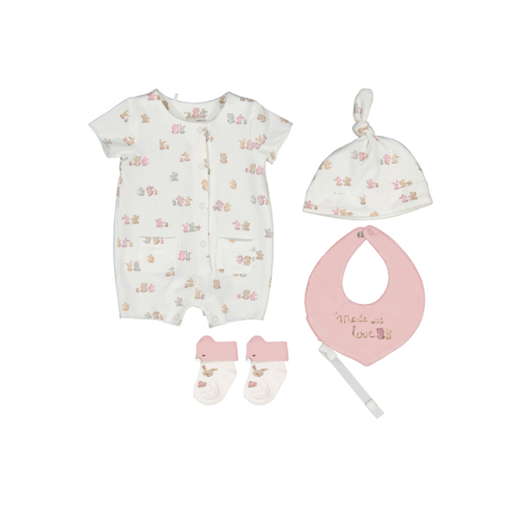 SS25 Mayoral Baby Pink Animal Romper Gift Set