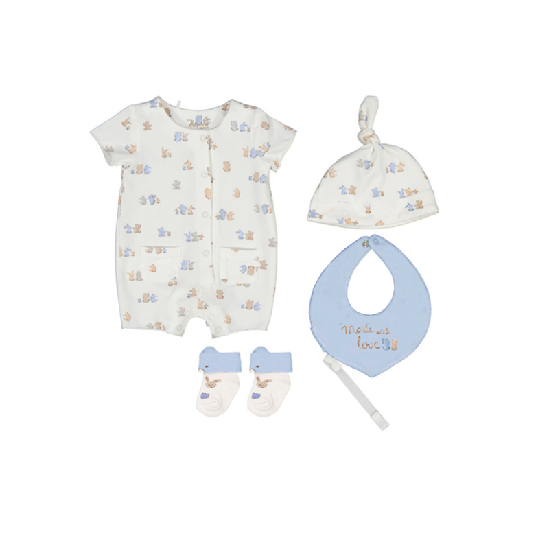 SS25 Mayoral Baby Blue Animal Romper Gift Set