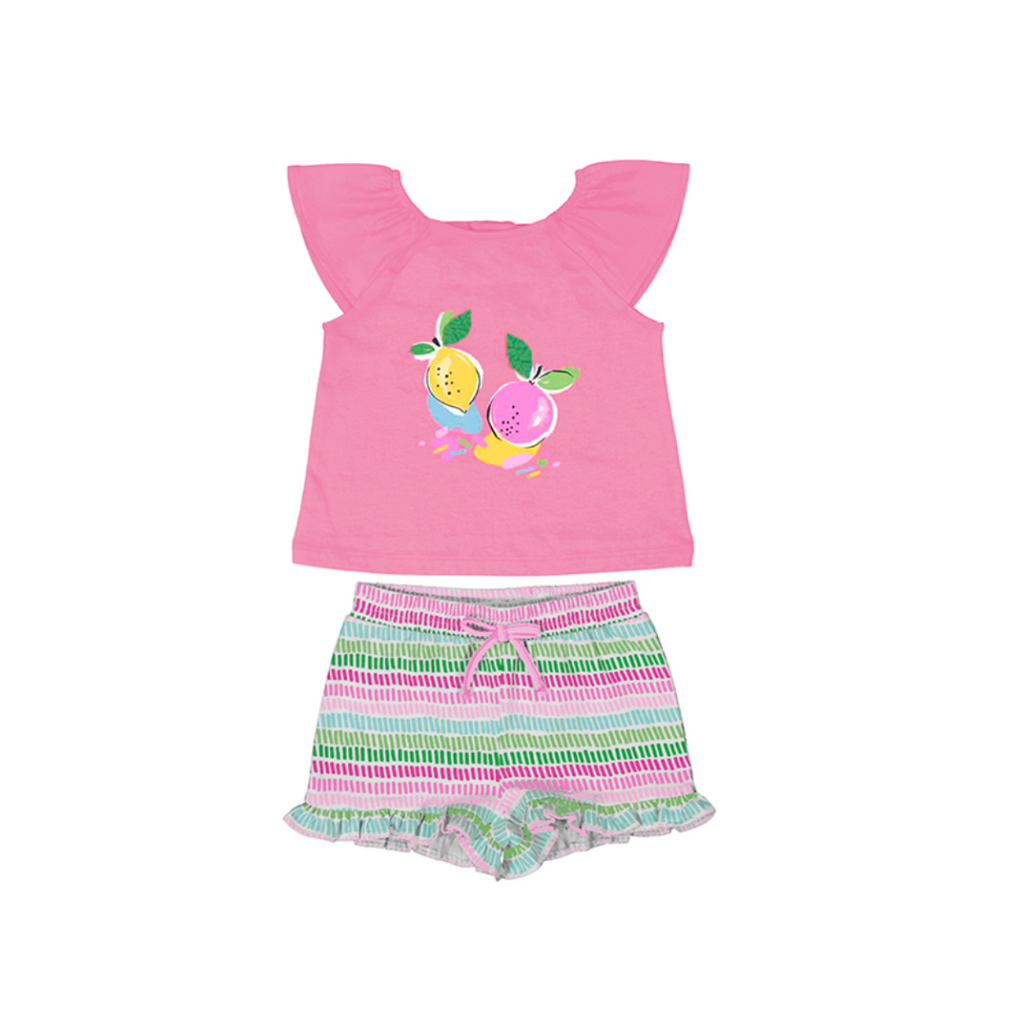 SS25 Mayoral Pink Multicoloured Fruit Frill Shorts Set