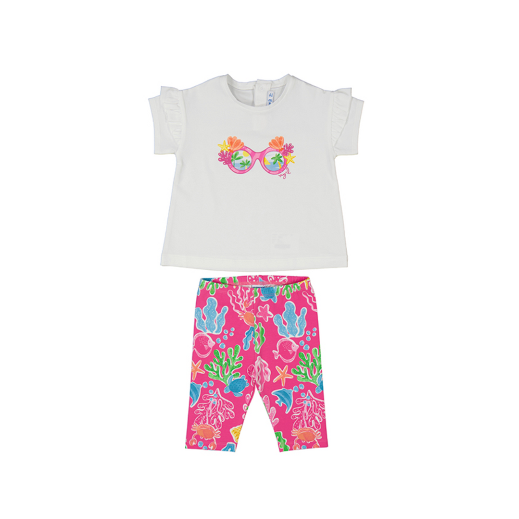 SS25 Mayoral Pink & White Tropical Logo Leggings Set