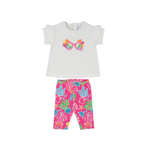 SS25 Mayoral Pink & White Tropical Logo Leggings Set