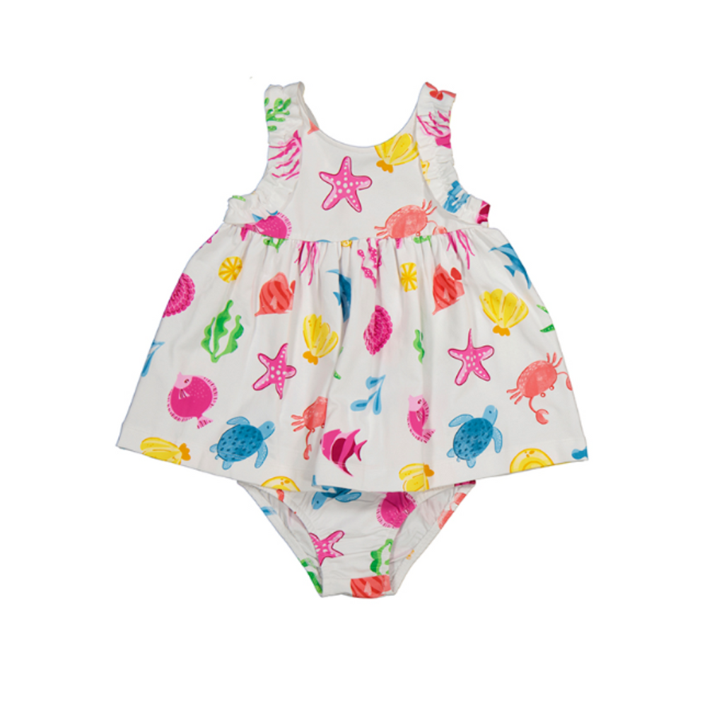 SS25 Mayoral White Multicoloured Tropical Dress With Knickers