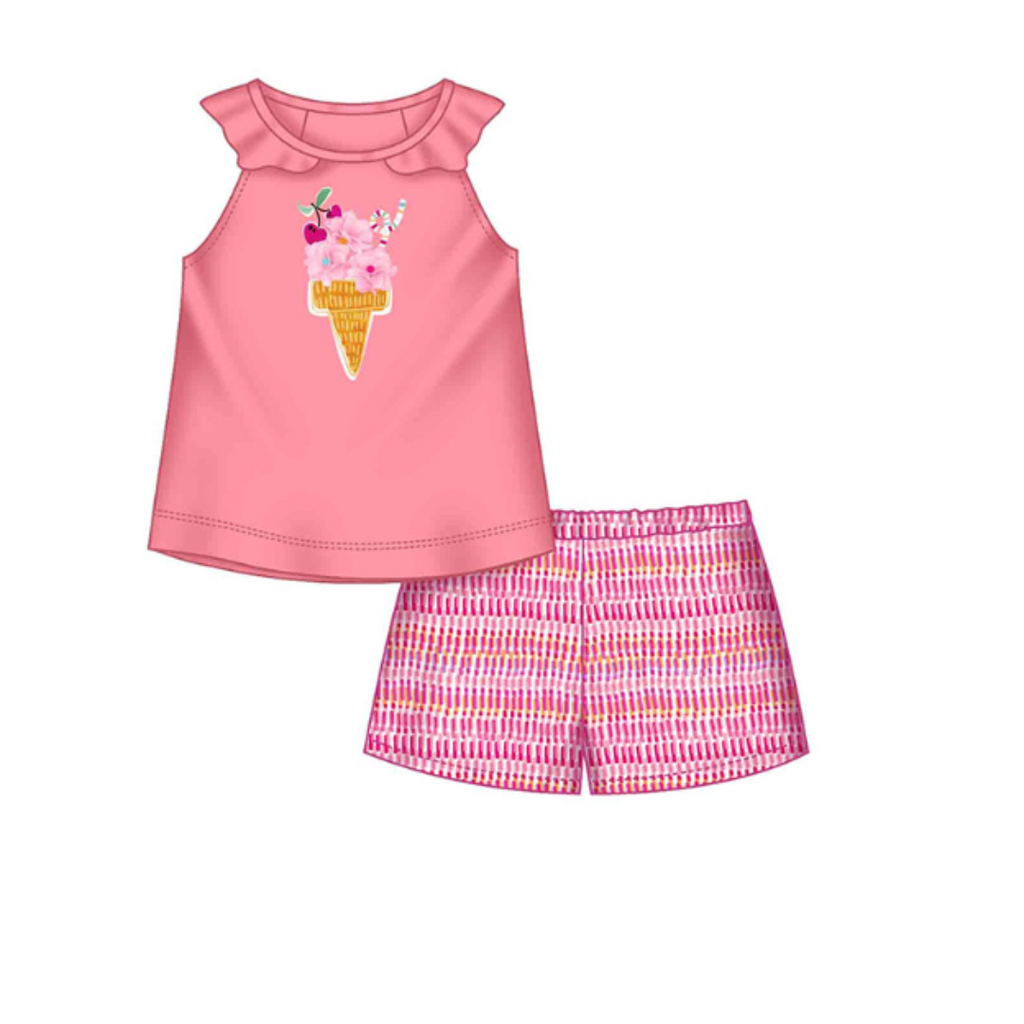 SS25 Mayoral Pink Multicoloured Ice Cream Frill Shorts Set