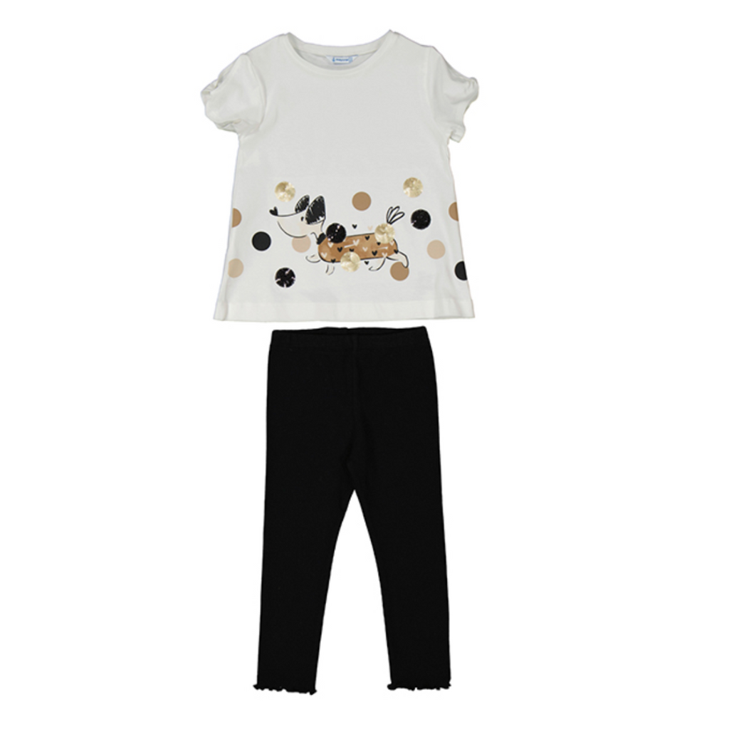 SS25 Mayoral Black White & Gold Dachshund Leggings Set