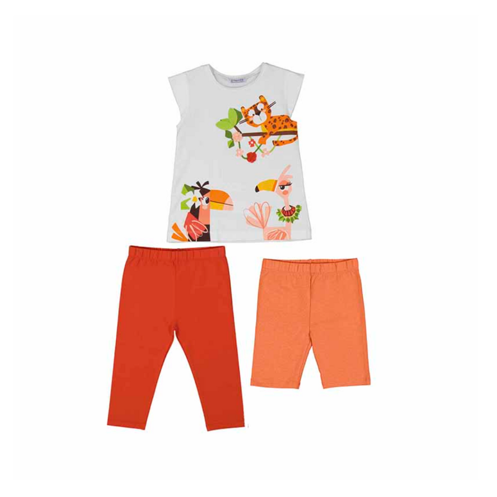 SS25 Mayoral Orange Animal Three Piece Leggings & Cycling Shorts Set