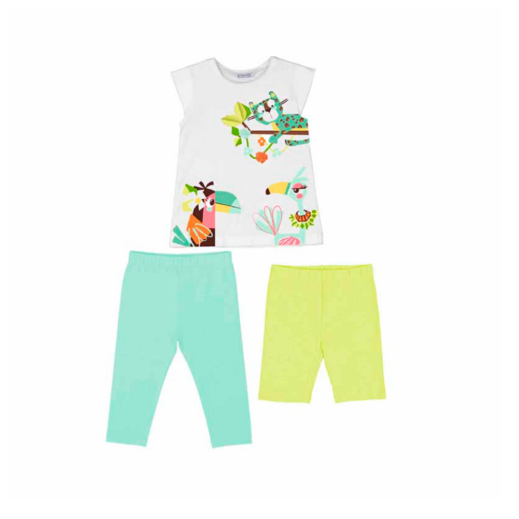 SS25 Mayoral Green Animal Three Piece Leggings & Cycling Shorts Set